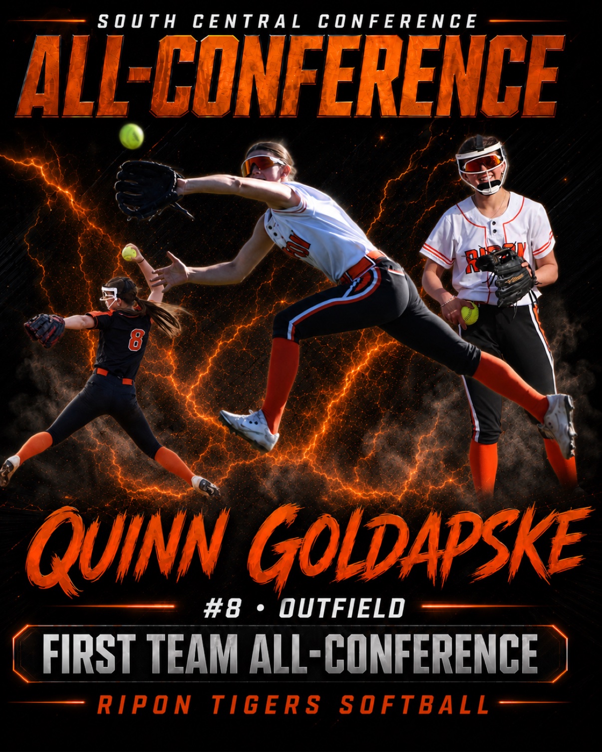 Quinn Goldapske First Team All-Conference number 8 outfield graphic